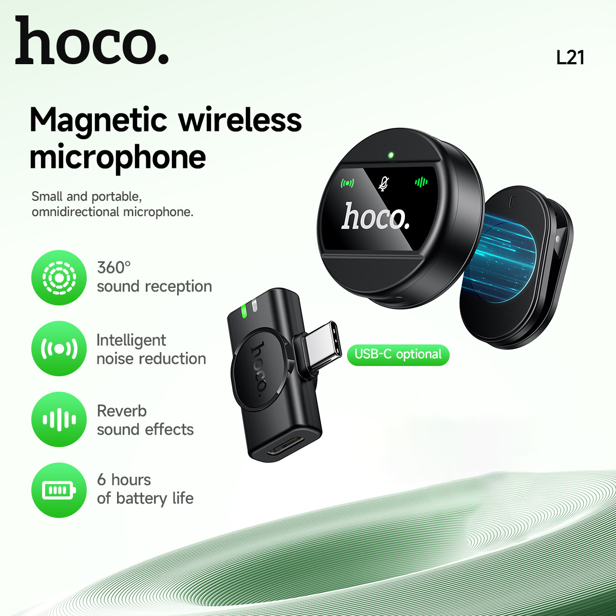 Microfono rotondo wireless USB-C HOCO per iPhone 16 e