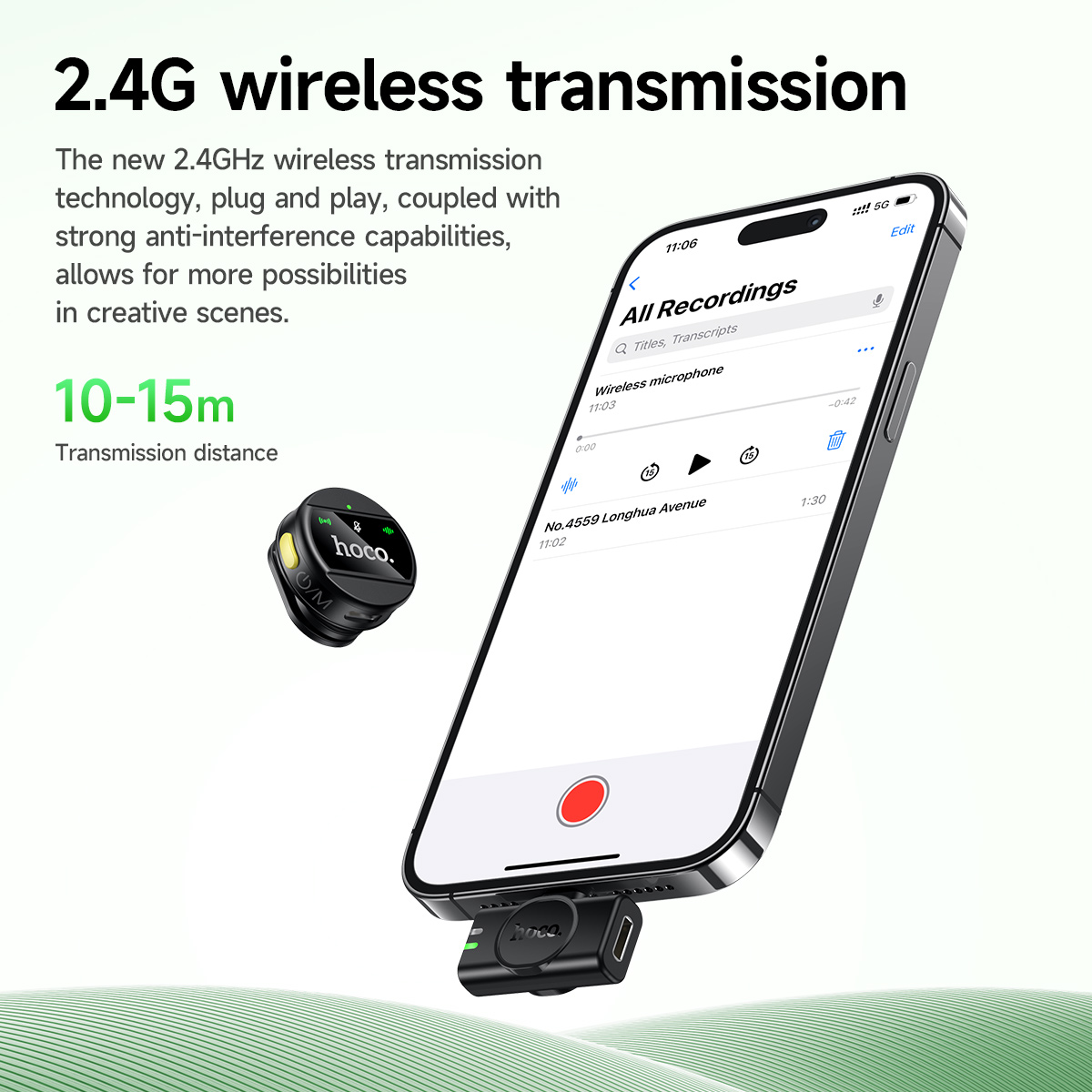 Microfono rotondo wireless USB-C HOCO per iPhone 16 e