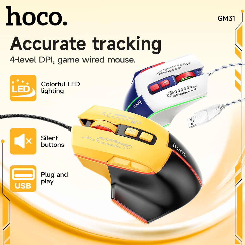 Mouse da gioco cablato luminoso HOCO fino a 3600 DPI