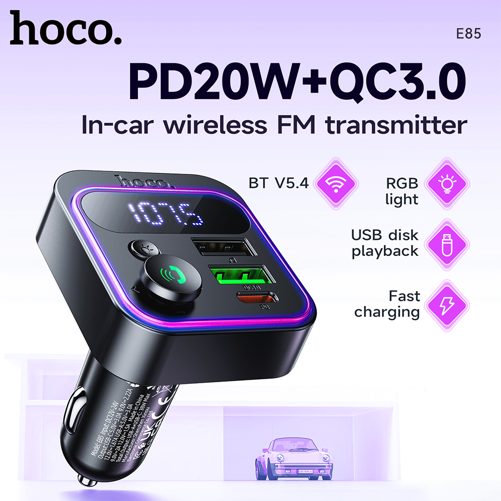 Caricabatterie da auto HOCO PD20W QC3.0 con Bluetooth