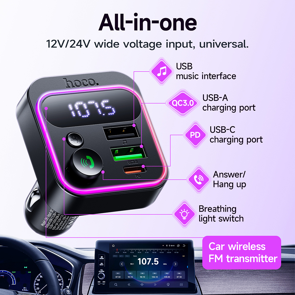 Caricabatterie da auto HOCO PD20W QC3.0 con Bluetooth