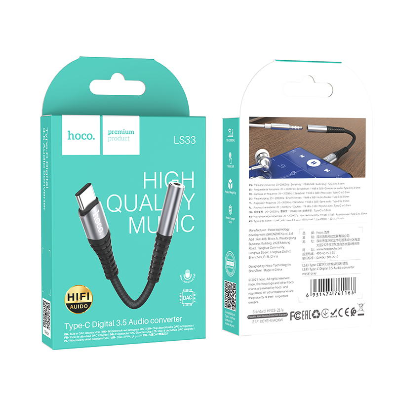 Convertitore audio digitale da 3,5 mm Hoco Type C per