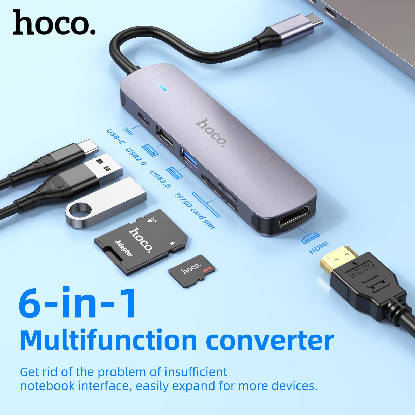 HOCO Hub USB C Adattatore da tipo C a USB 3.0 2.0 PD60W