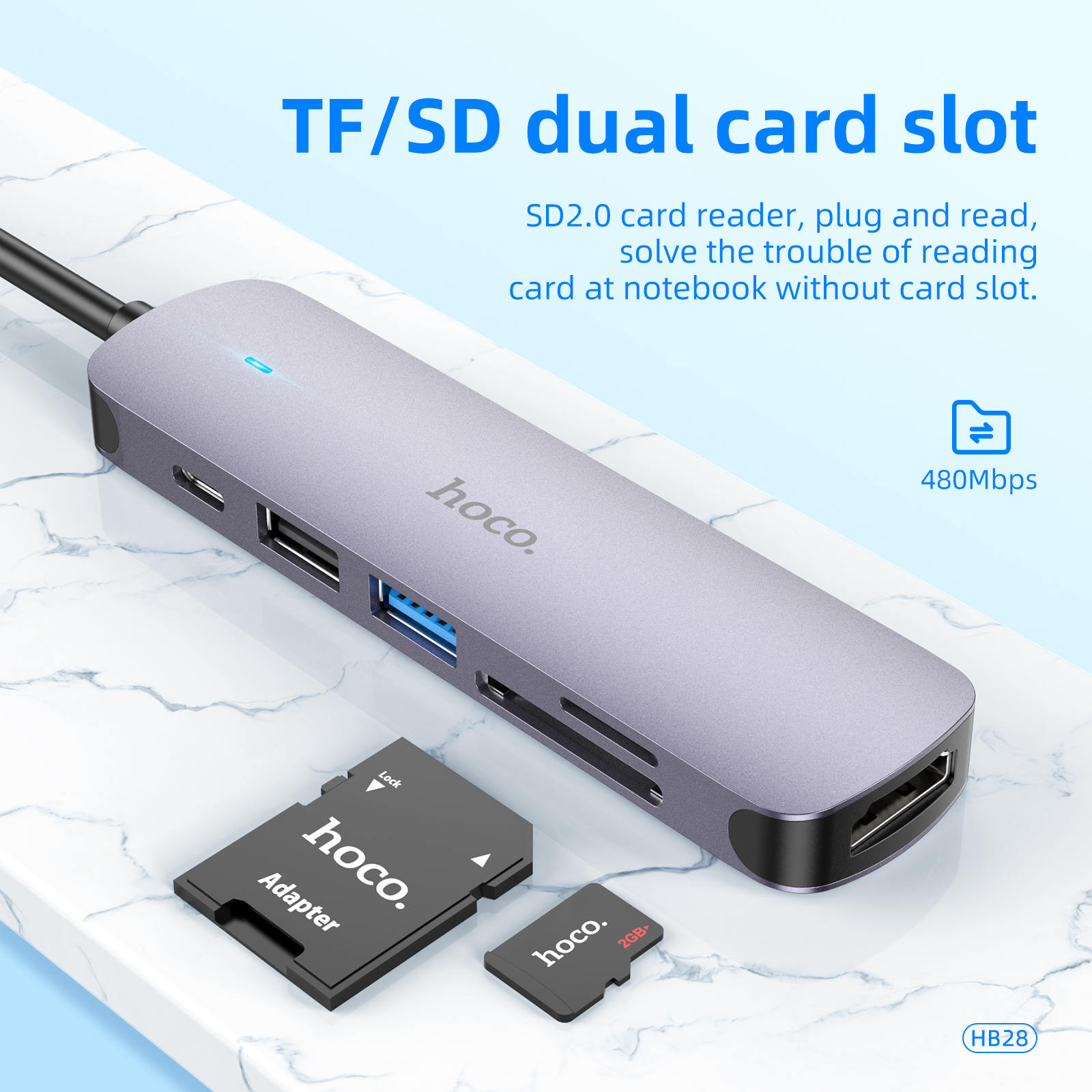 HOCO Hub USB C Adattatore da tipo C a USB 3.0 2.0 PD60W