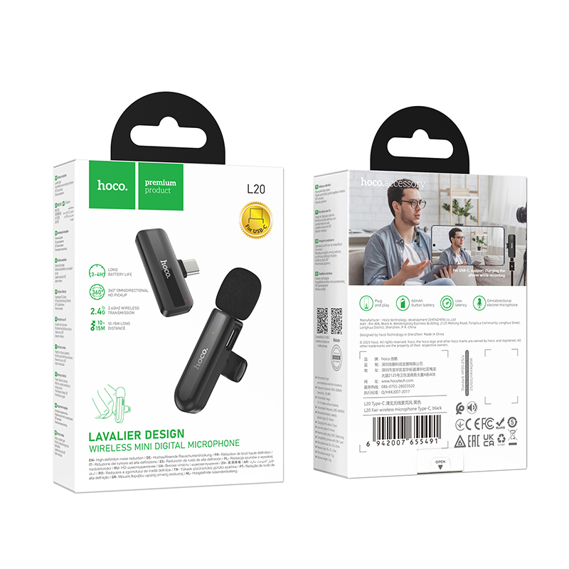 Microfono lavalier wireless HOCO con porta Type-C