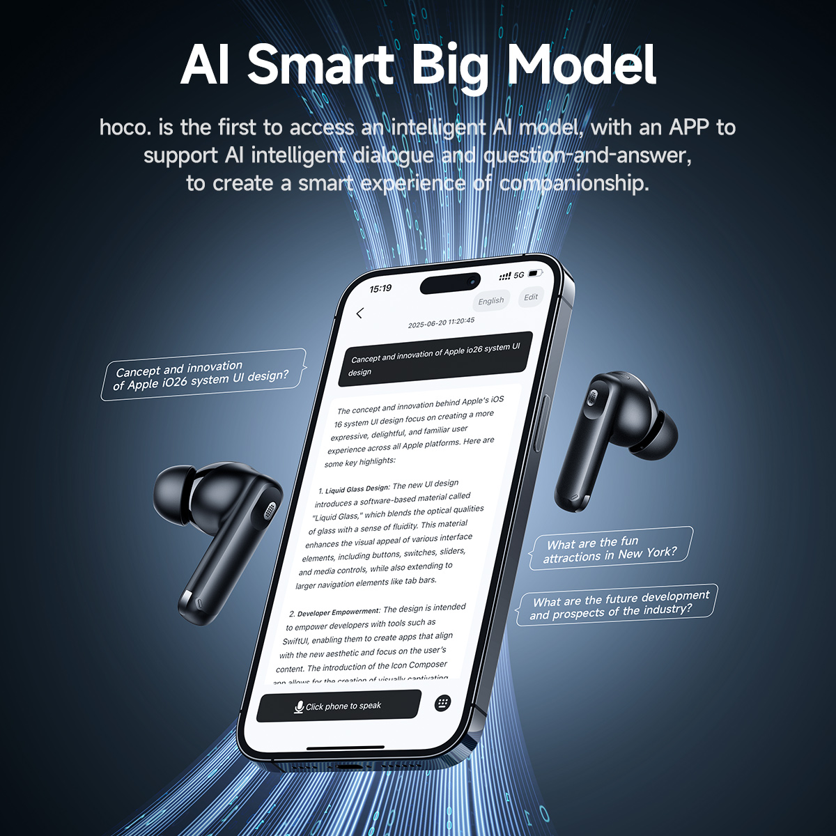 HOCO Smart AI Translation Wireless ANC ENC Noise