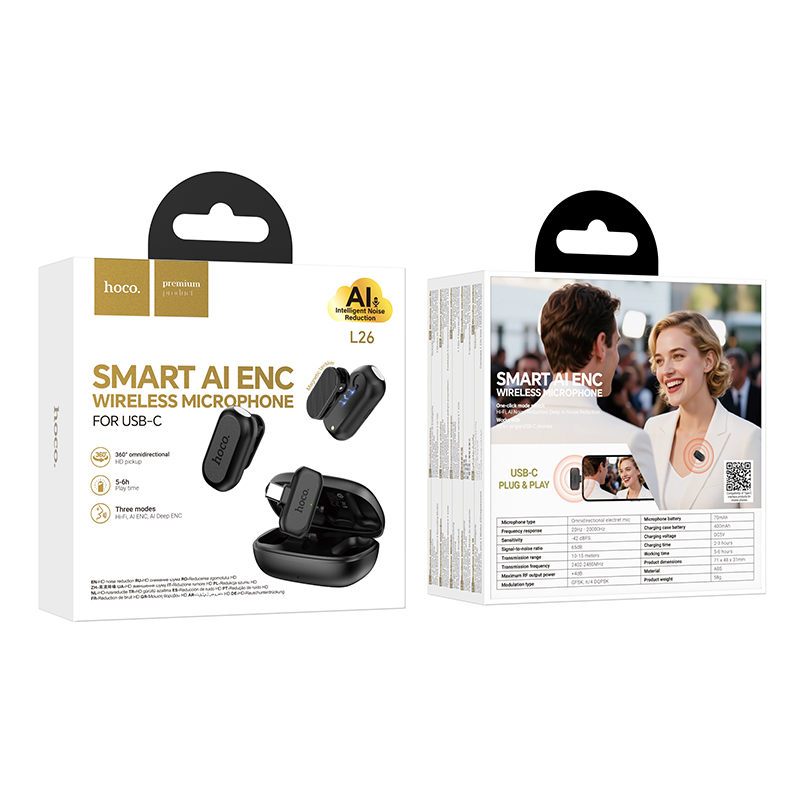 Microfono wireless HOCO Smart AI con riduzione del