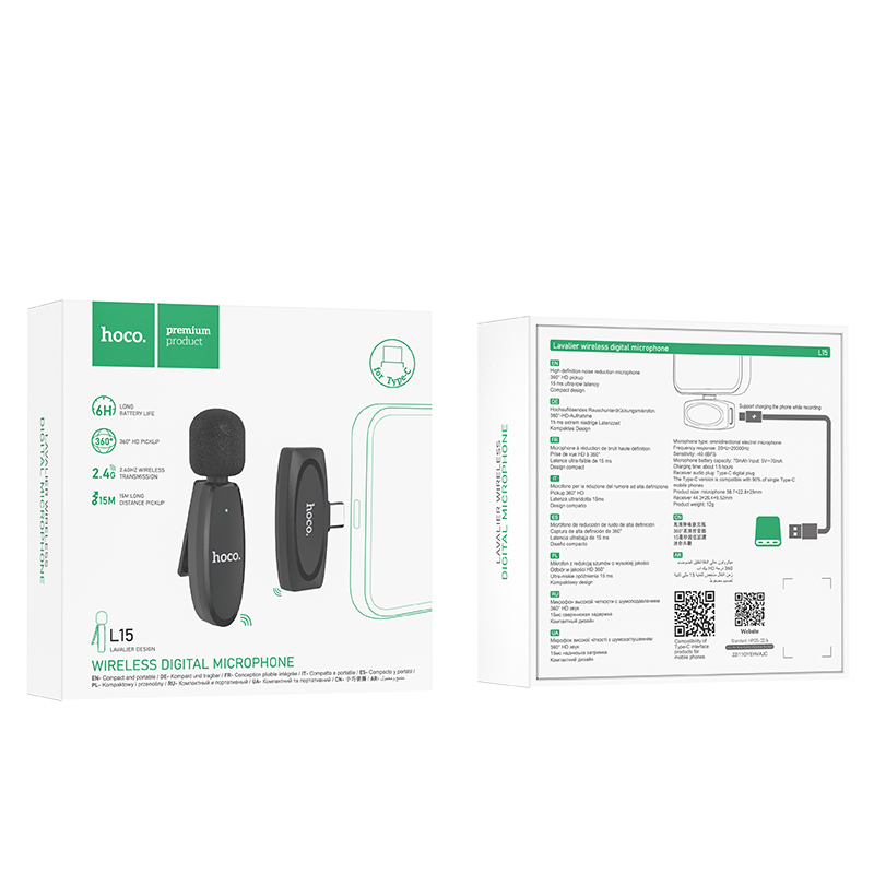 Microfono lavalier wireless HOCO L15 per iPhone