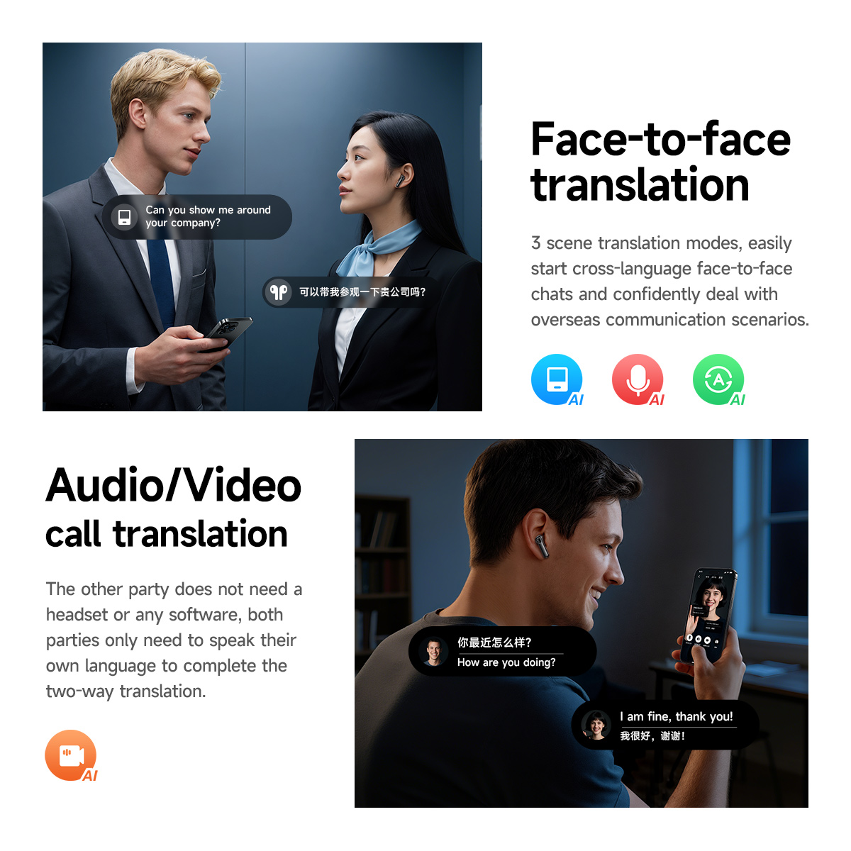 HOCO Smart AI Translation Wireless ANC ENC Noise