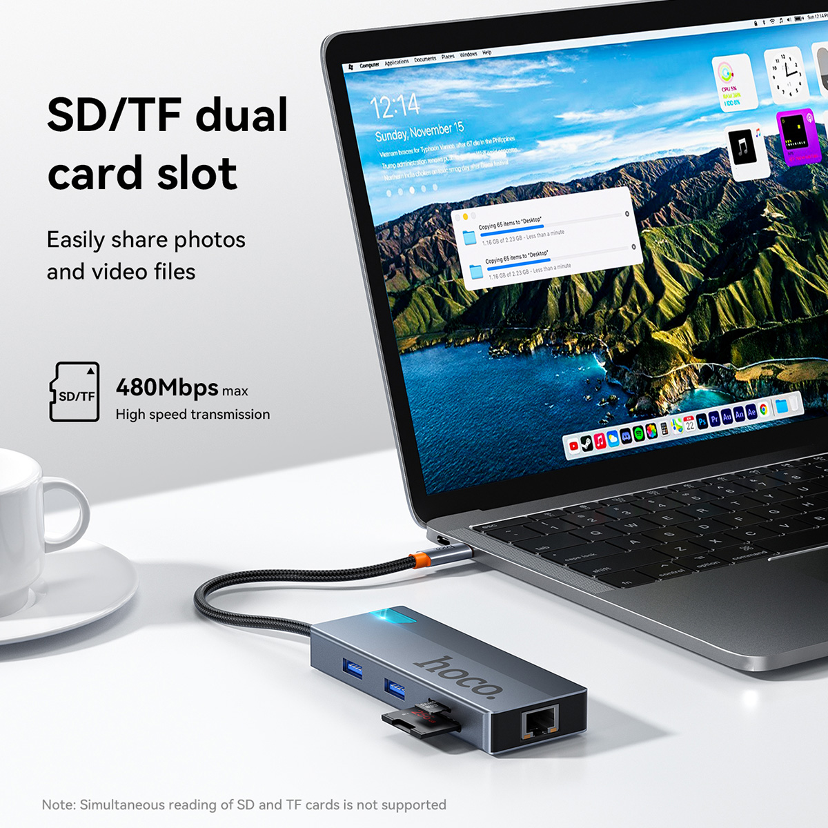 Hub HOCO 8 in 1 da USB C a RJ45 compatibile con