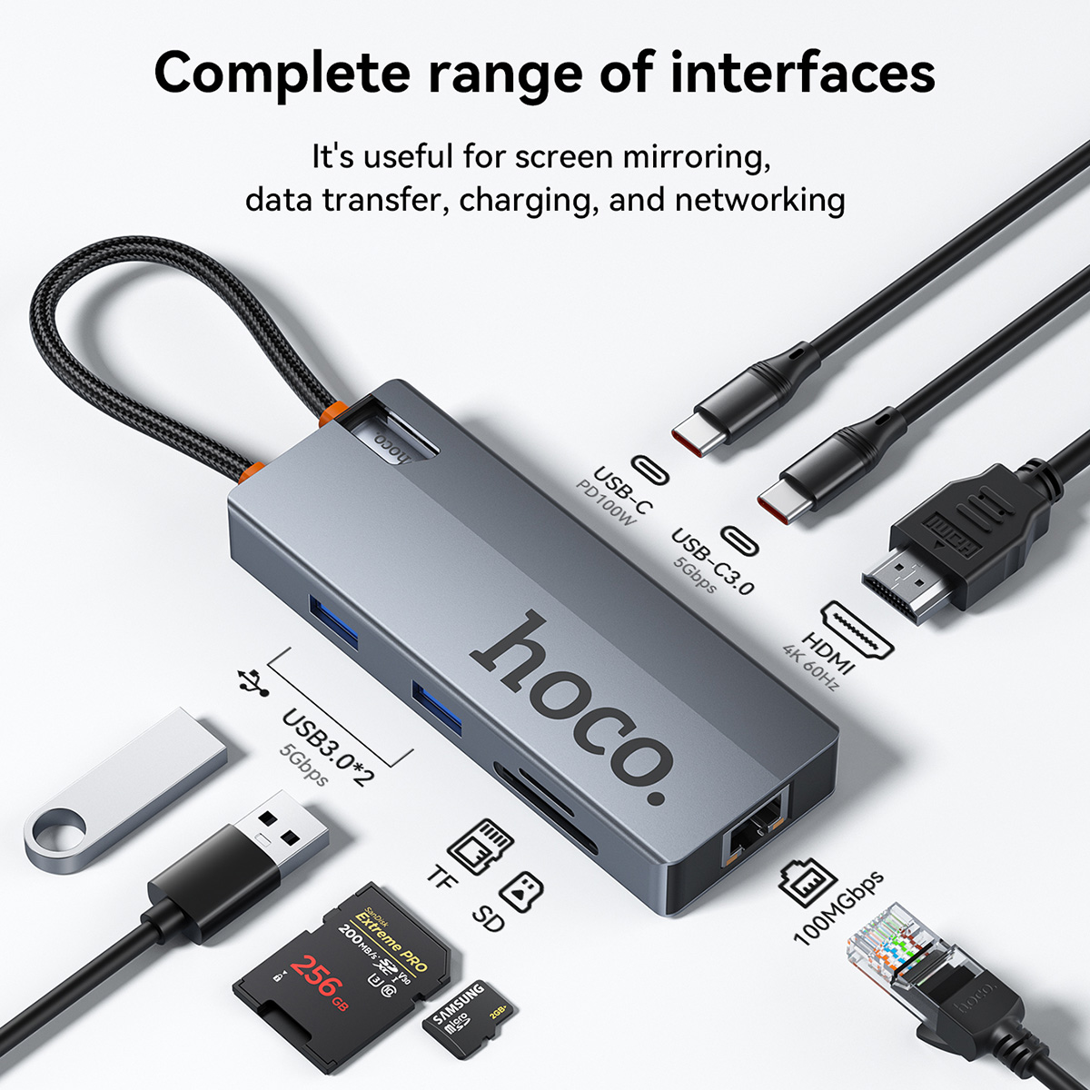 Hub HOCO 8 in 1 da USB C a RJ45 compatibile con