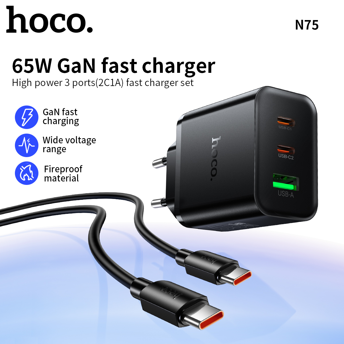 HOCO EU PD65W Doppia porta USB C Ricarica rapida USB A