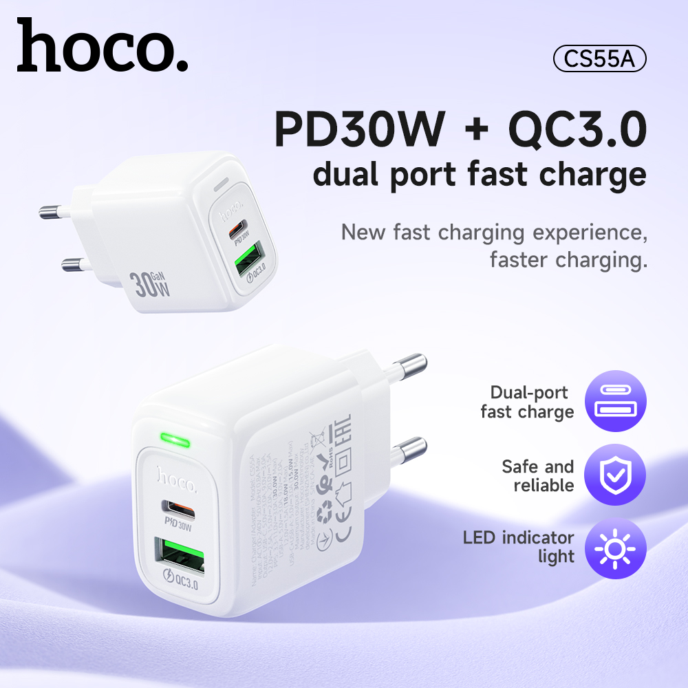 Caricabatterie per telefono HOCO Dual Port PD30W a