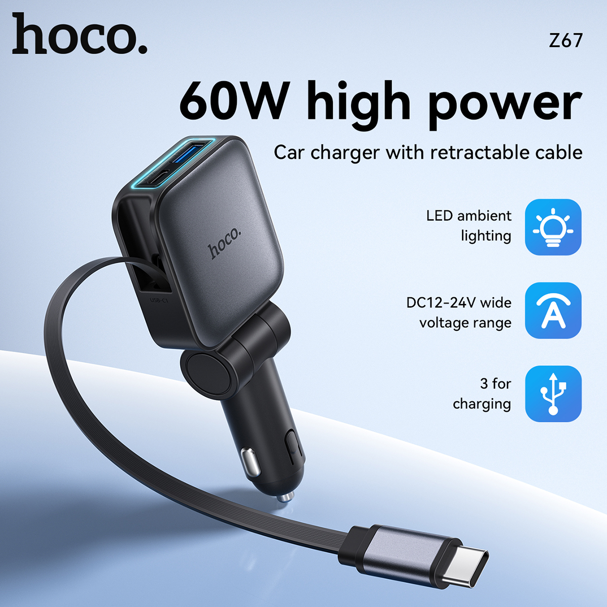 Caricabatterie per telefono da auto HOCO da 60 W con