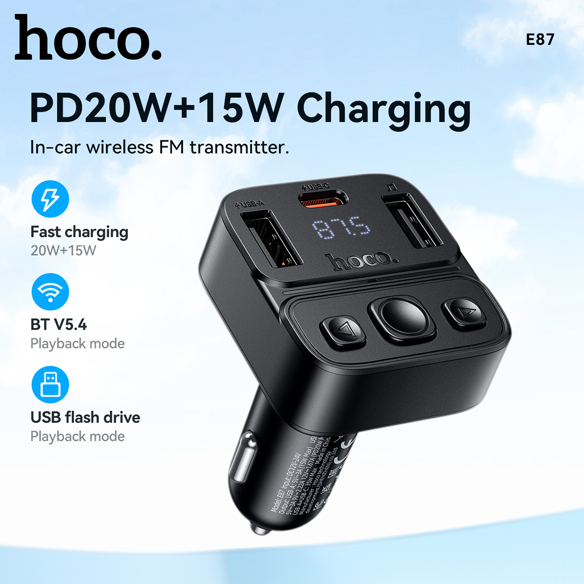 Trasmettitore FM Bluetooth per auto HOCO da 35 W con