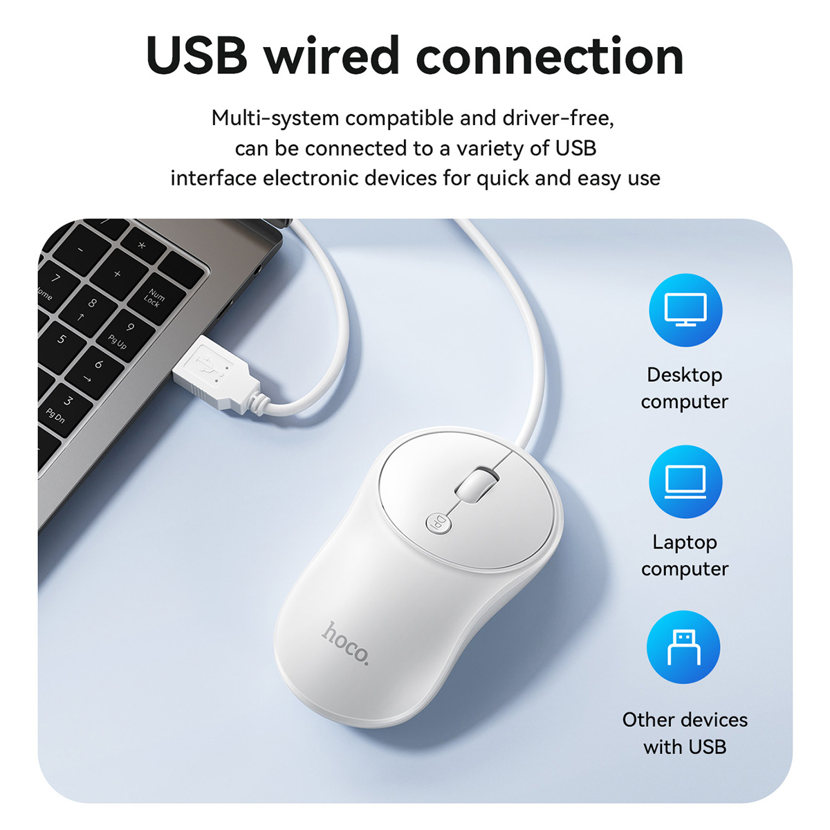 Mouse Hoco silenzioso con cavo USB per ufficio