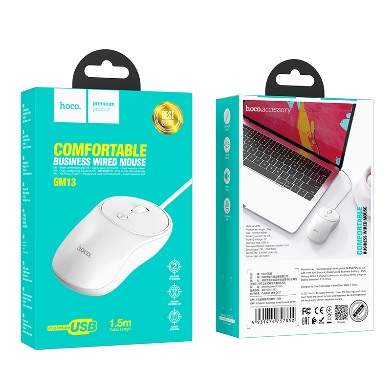 Mouse Hoco silenzioso con cavo USB per ufficio