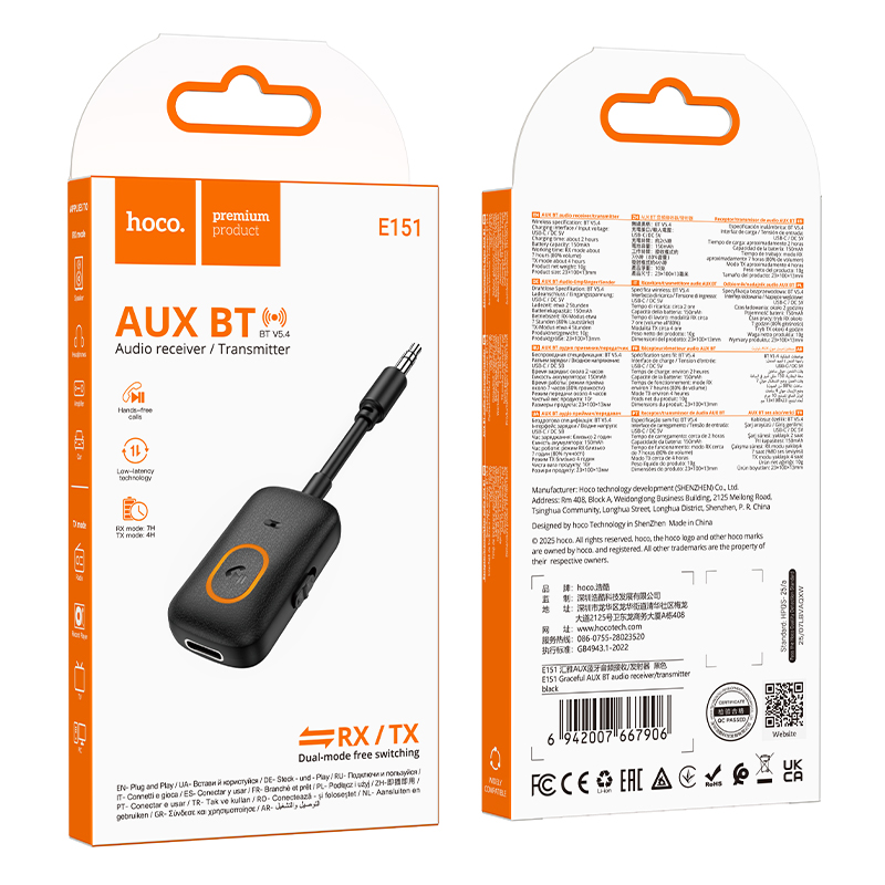 HOCO Ricevitore/trasmettitore audio AUX da 3,5 mm per