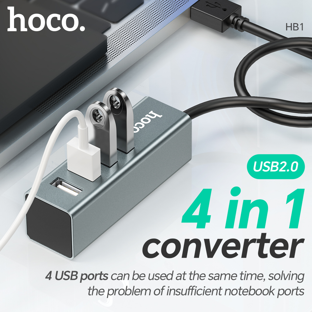 Hub USB 2.0 HOCO, splitter USB, adattatore di