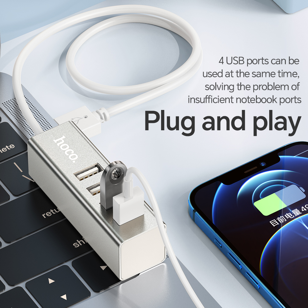 Hub USB 2.0 HOCO, splitter USB, adattatore di