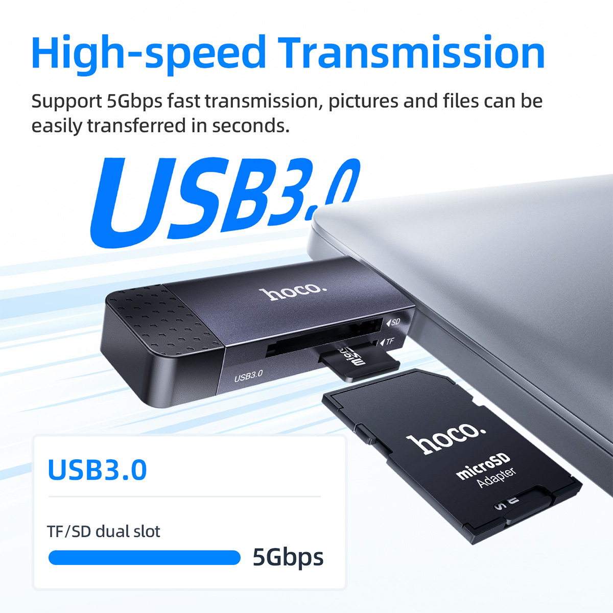 Lettore di schede HOCO 2 in 1 USB A/USB C 3.0 per SD